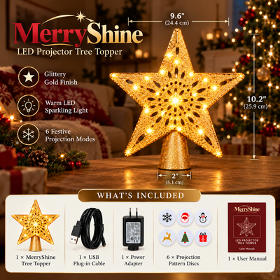 MerryShine dimensions (24.4 x 25.9 cm) and what's included in the box